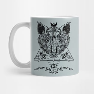 Star Wolf With Moths, Geometric Pattern, Third Eye, And Crescent Moon Mug